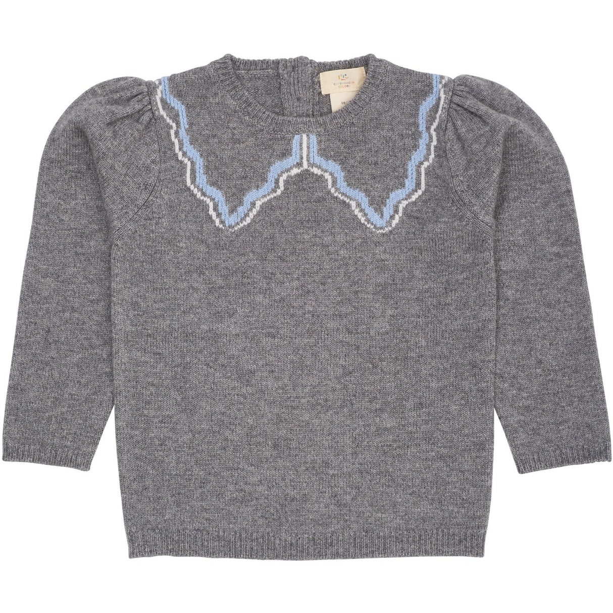 COPENHAGEN COLORS Dk Grey/Blue Comb. Cashmere Blouse W. Collar Deco