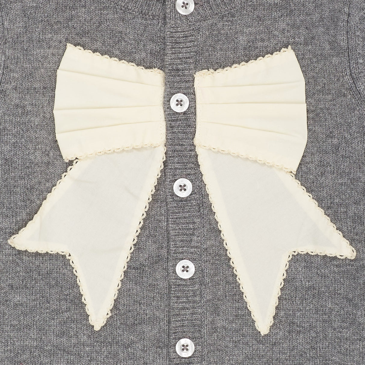 COPENHAGEN COLORS Dk Grey Mel./Cream Comb. Cashmere Cardigan W. Poplin Bow