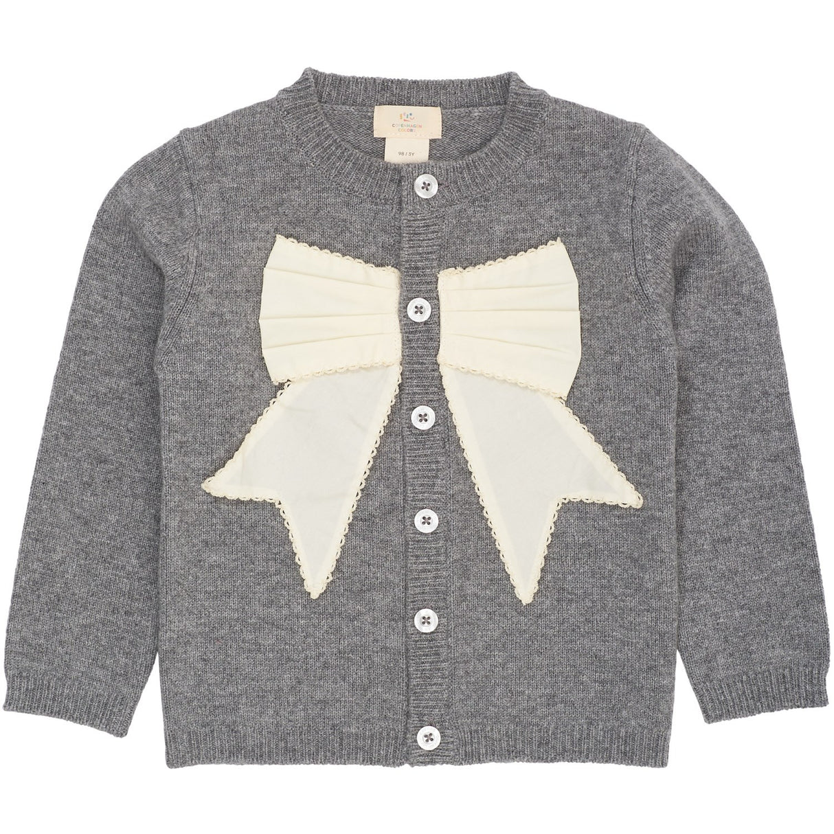 COPENHAGEN COLORS Dk Grey Mel./Cream Comb. Cashmere Cardigan W. Poplin Bow