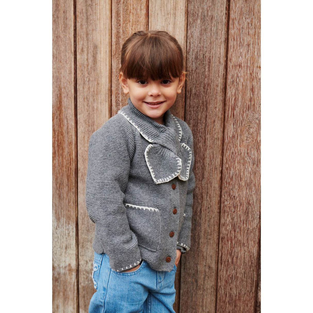 COPENHAGEN COLORS Dk Grey/Cream Comb. Lambswool Cardigan W. Collar