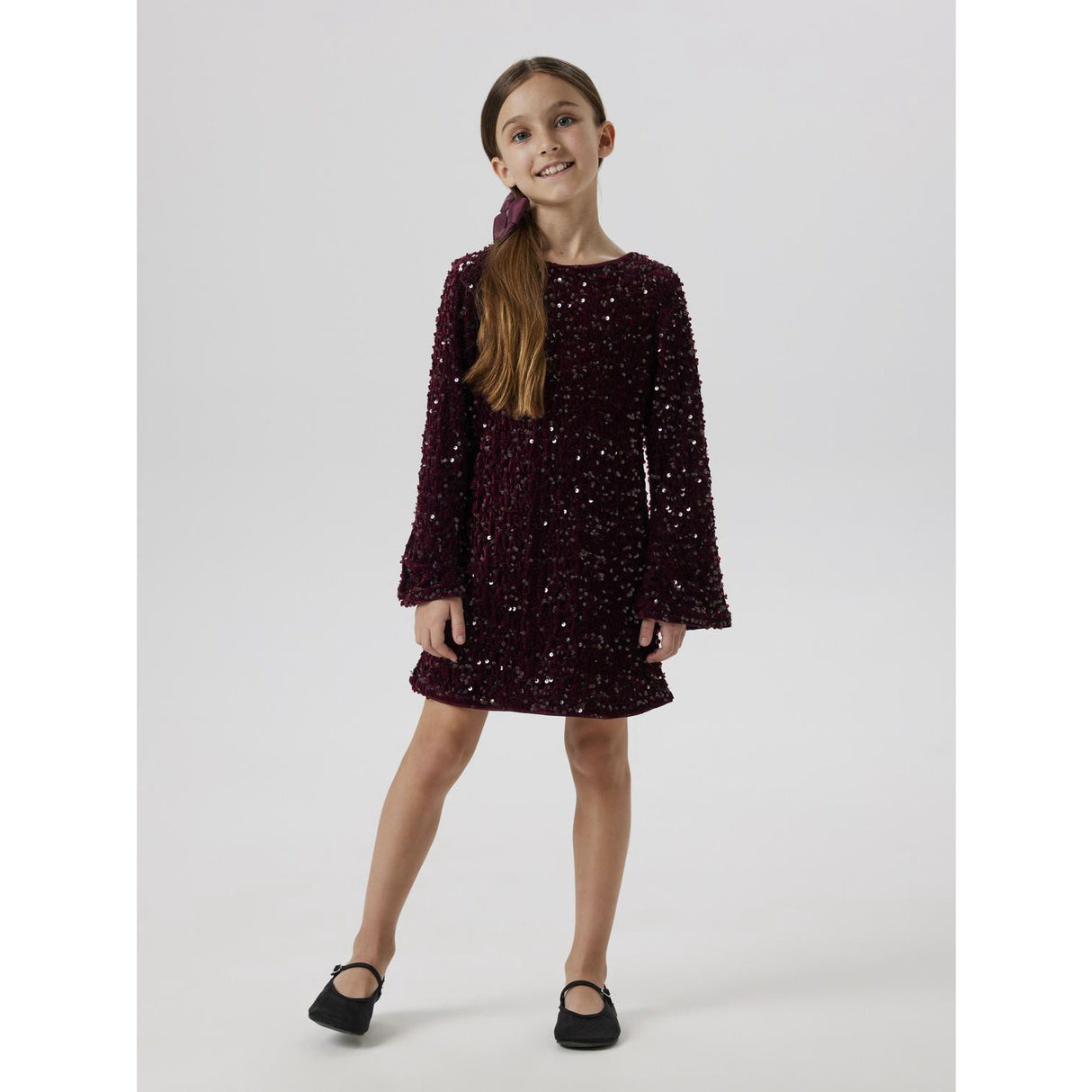 Name It Burgundy Black Bow Nkfrusitta Ls Dress