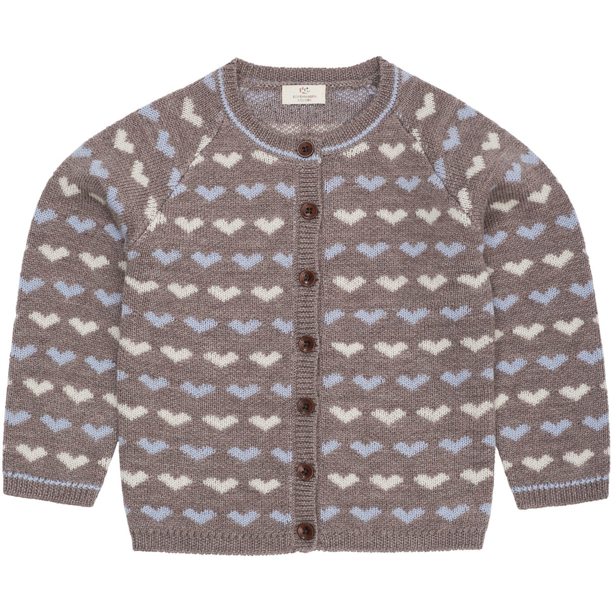 COPENHAGEN COLORS Naturalmel./Dusty Blue Comb Merino Heart Cardigan