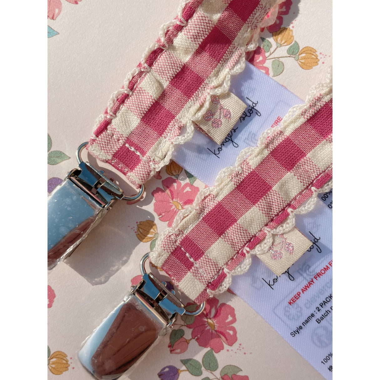 Konges Sløjd Bubblegum Check 2 Pack Pacifier Strap