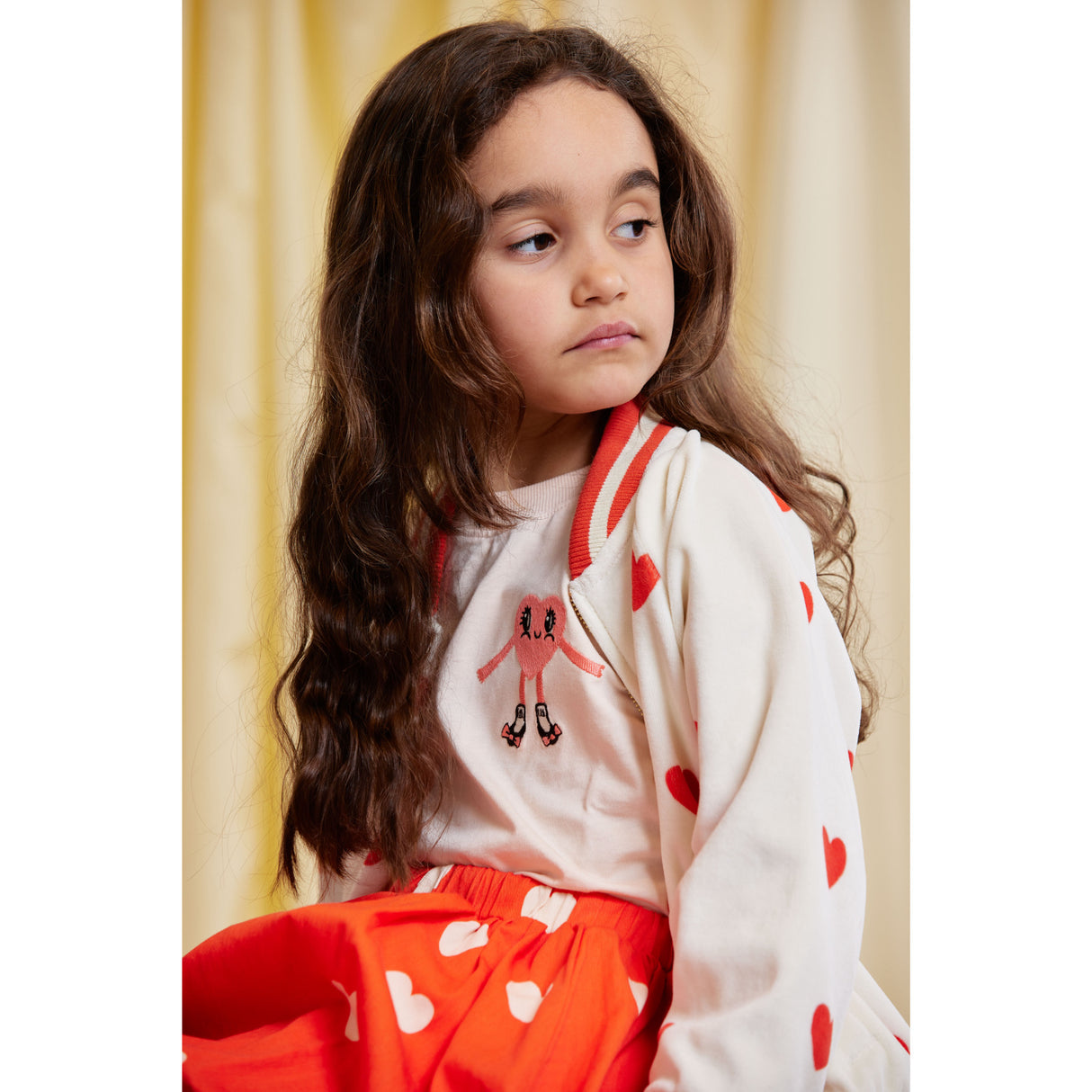 Mini Rodini White Hearts AOP Velour Baseball Cardigan