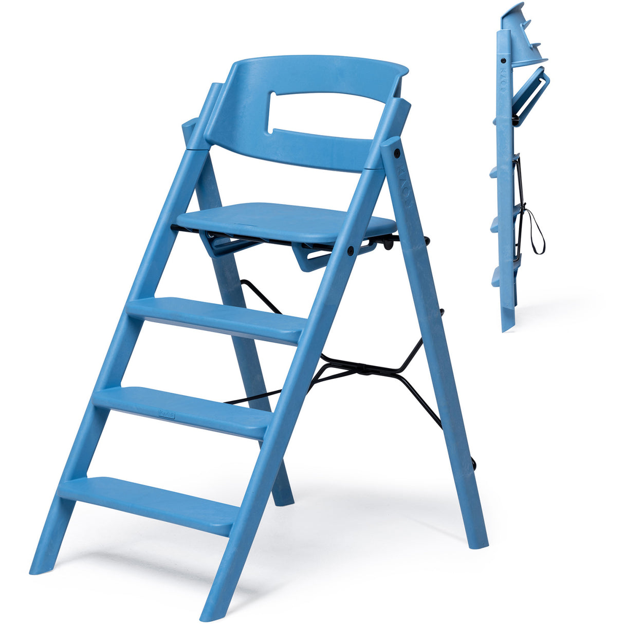 KAOS Swedish Blue Klapp High Chair Recycled With KLAPP® Safety Rail & Tray Bundle