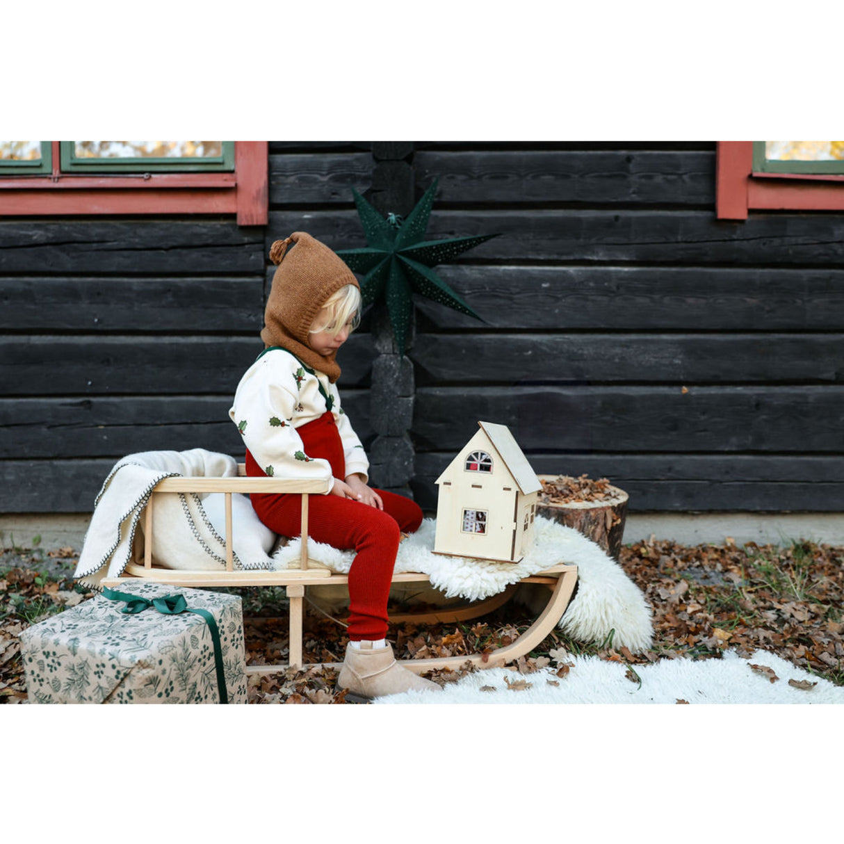 Silly Silas Maple Leaf With Dark Forest Green Footless Tights Christmas Edition