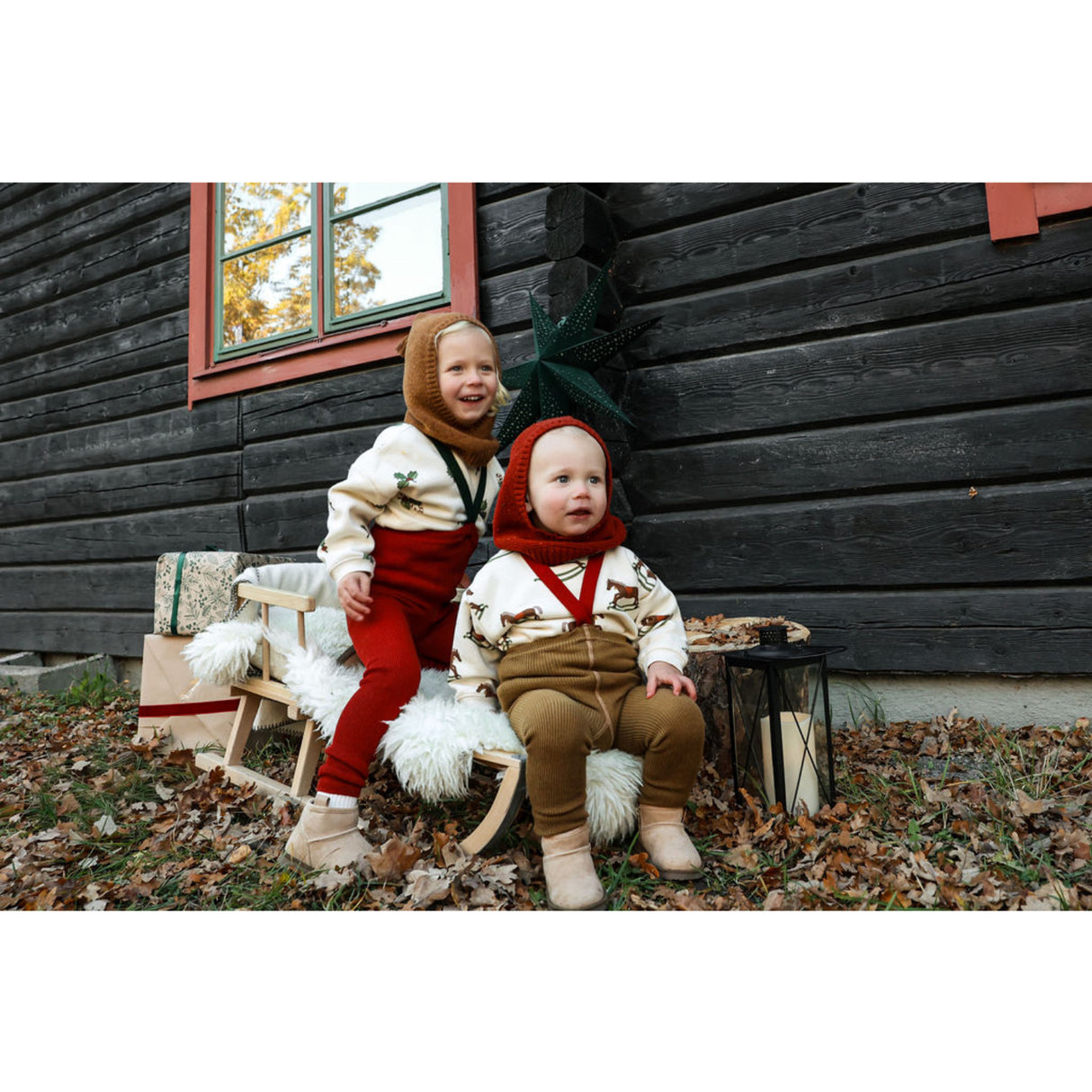 Silly Silas Maple Leaf With Dark Forest Green Footless Tights Christmas Edition