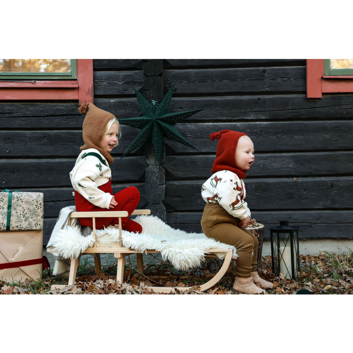 Silly Silas Maple Leaf With Dark Forest Green Footless Tights Christmas Edition