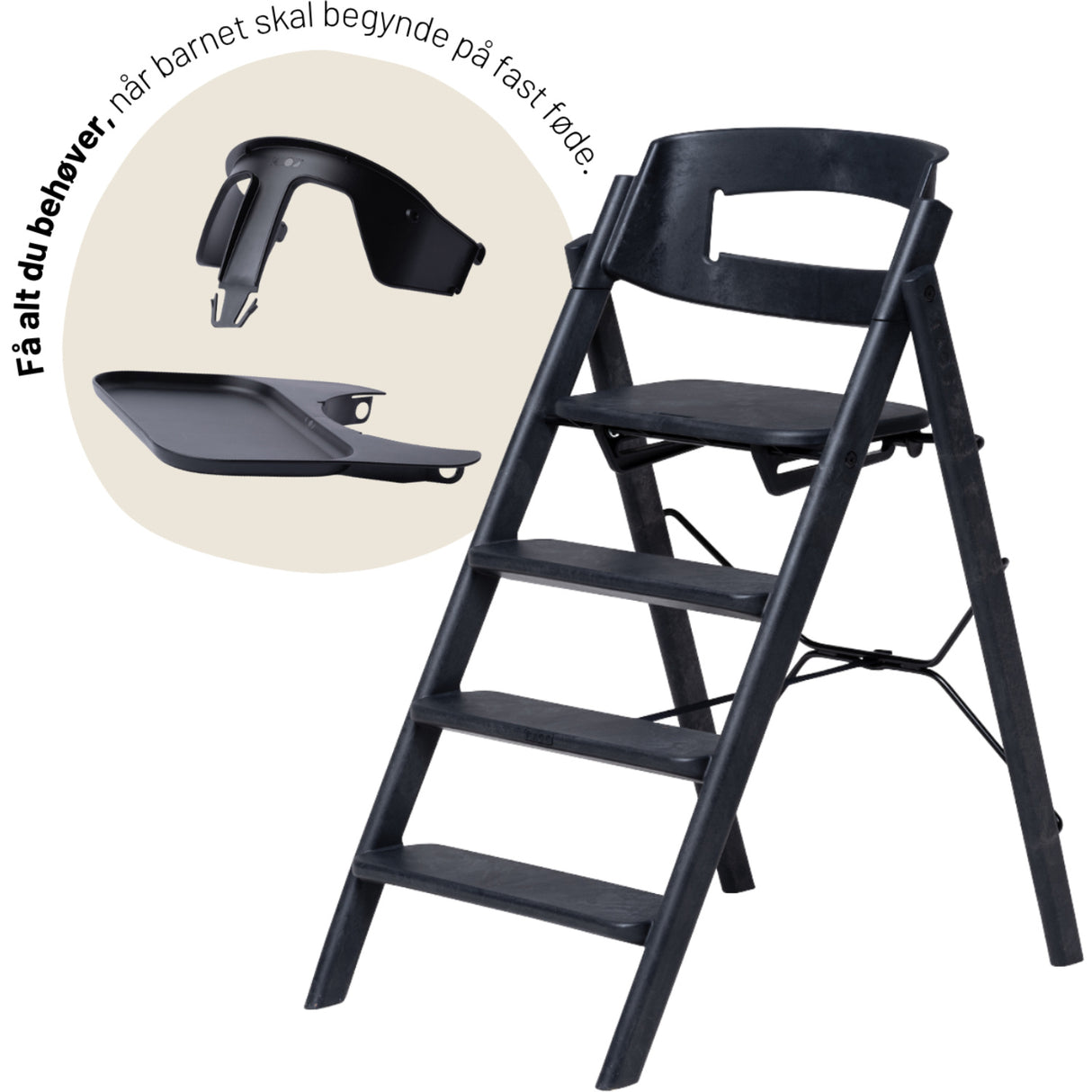 KAOS Charcoal Black Klapp High Chair Recycled With KLAPP® Safety Rail & Tray Bundle