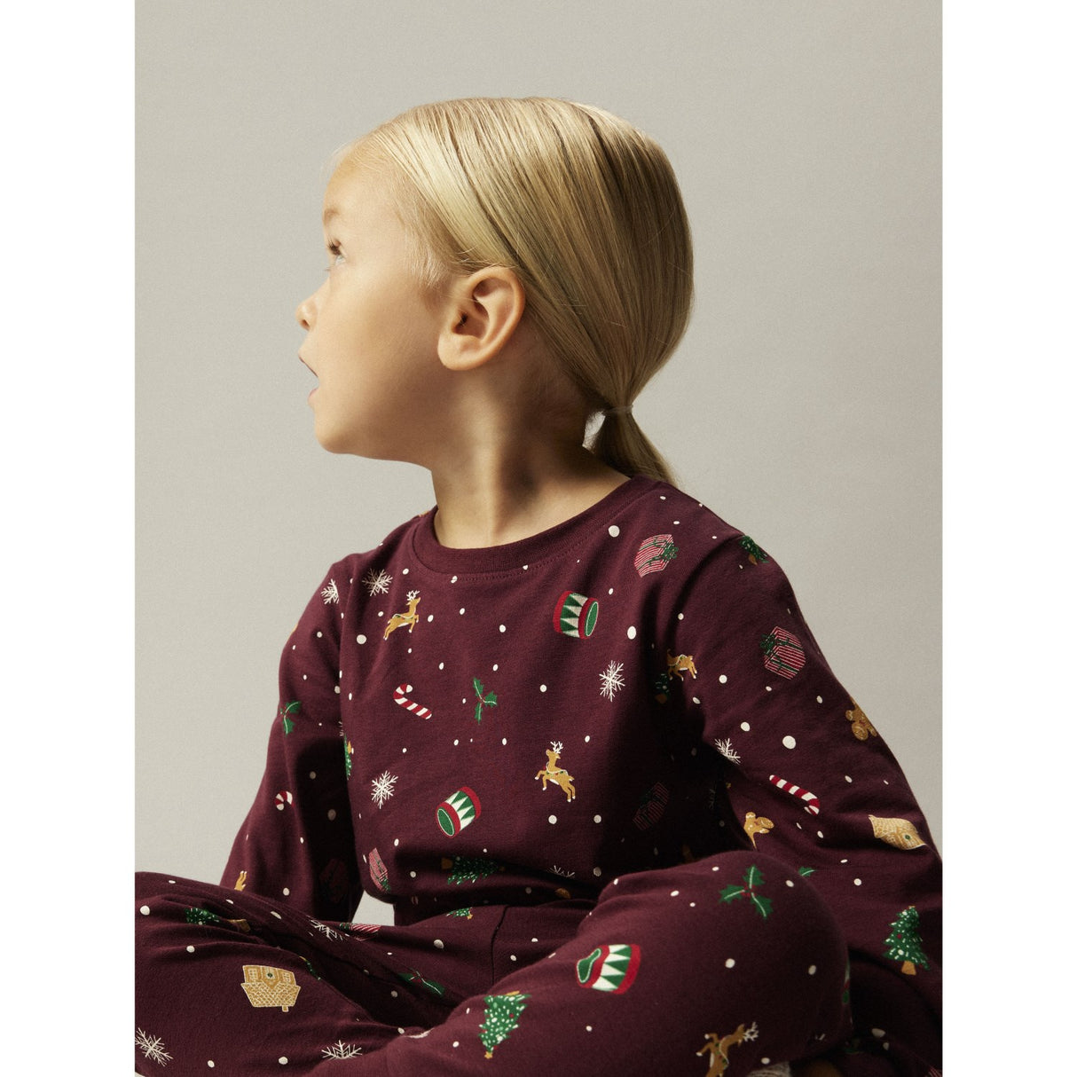 Name It Burgundy Xmas AOP Nmnvismas Ls Nightset