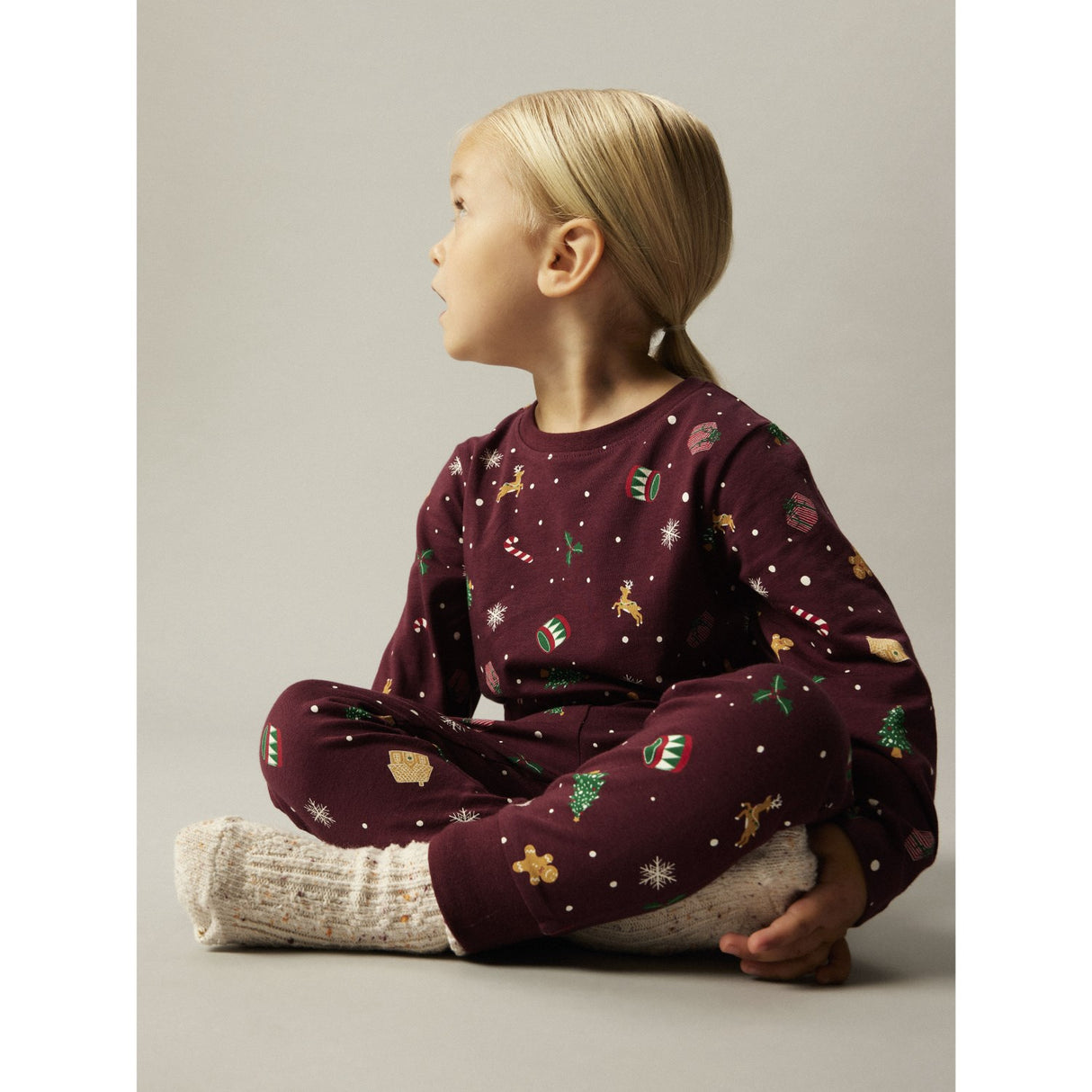 Name It Burgundy Xmas AOP Nmnvismas Ls Nightset