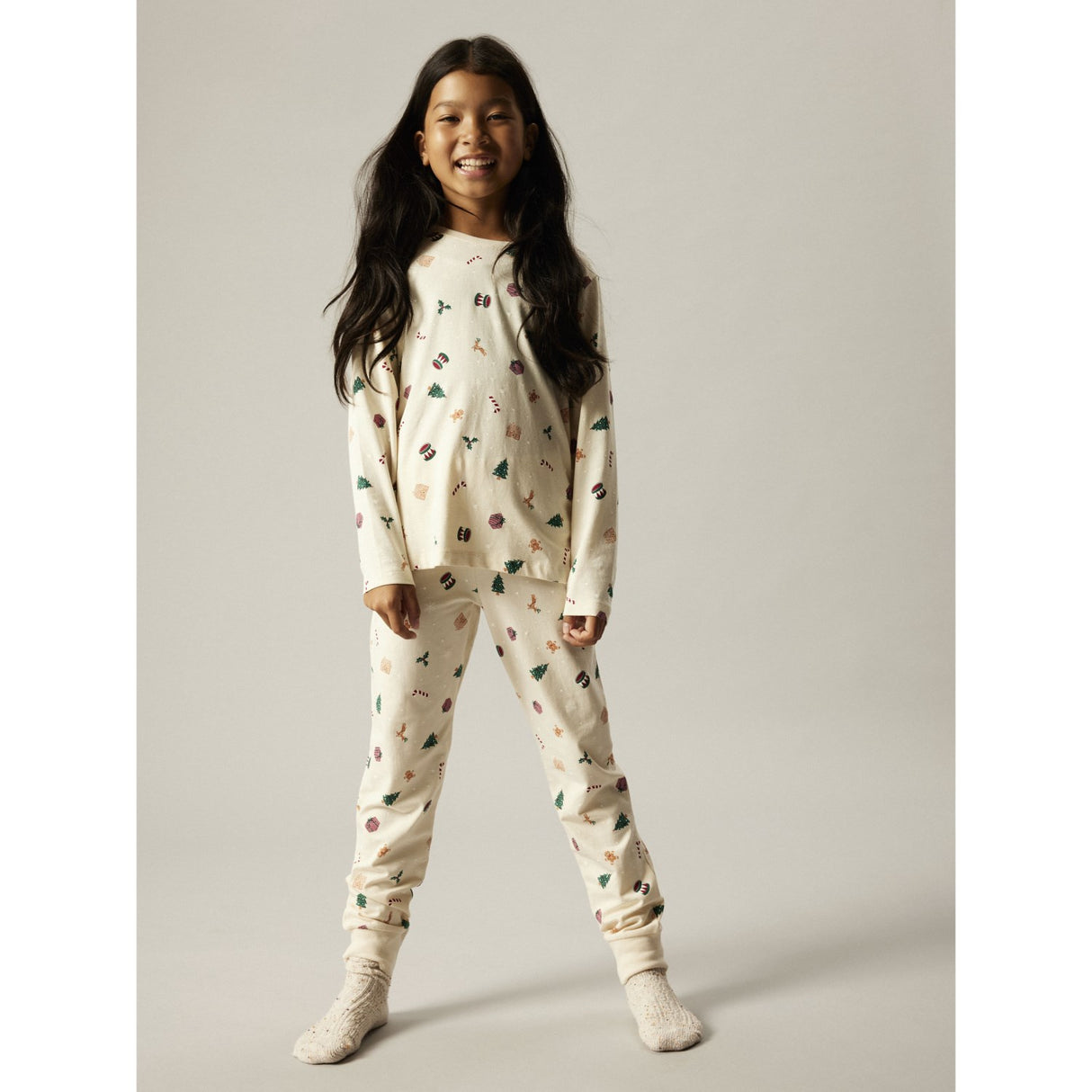 Name It Whitecap Gray Xmas AOP Nknvismas Ls Nightset