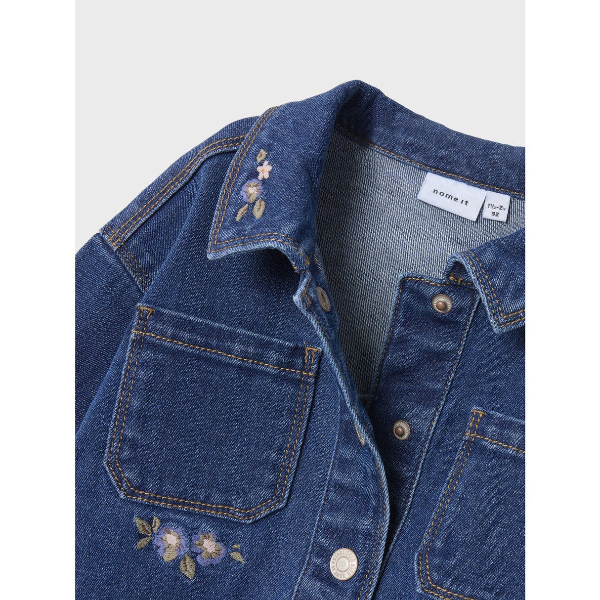 Name It Dark Blue Denim Flower Emb Nmfkara Emb Dnm Jacket 1224-Fr