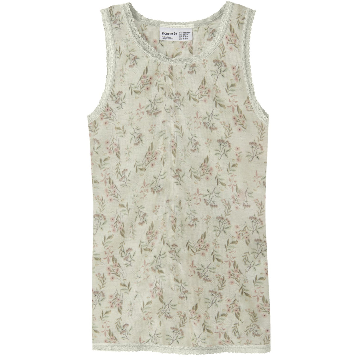 Name It Snow White Flowers + Leafs Nkfwang Wool Needle Tank Top