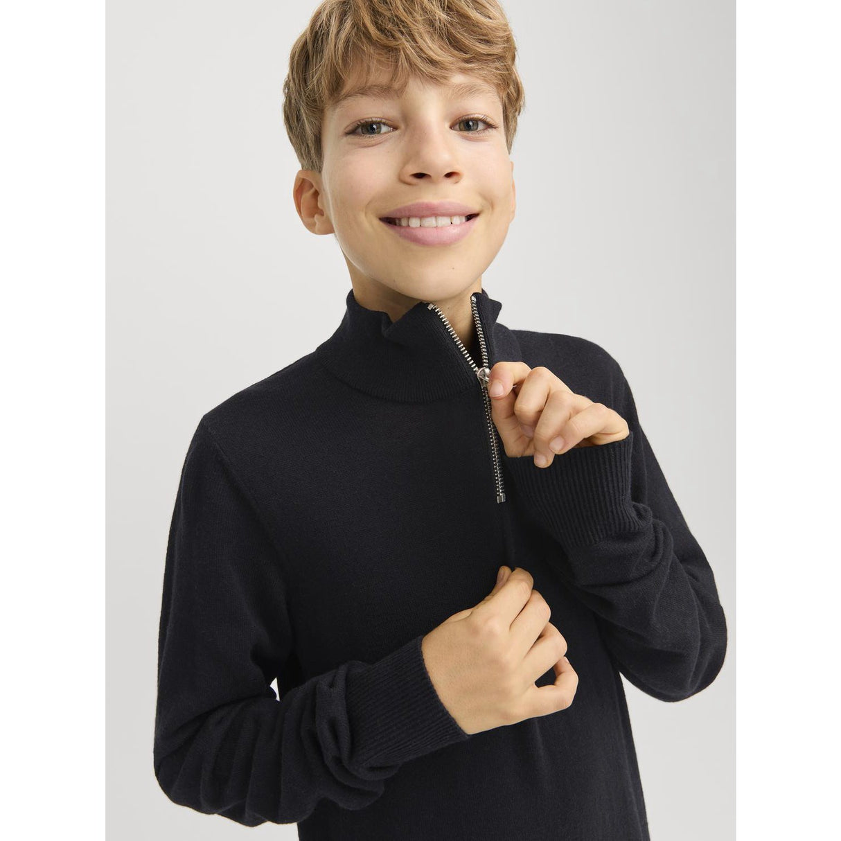 Jack & Jones Junior Black Jjeemil Knit Half Zip Noos Jnr
