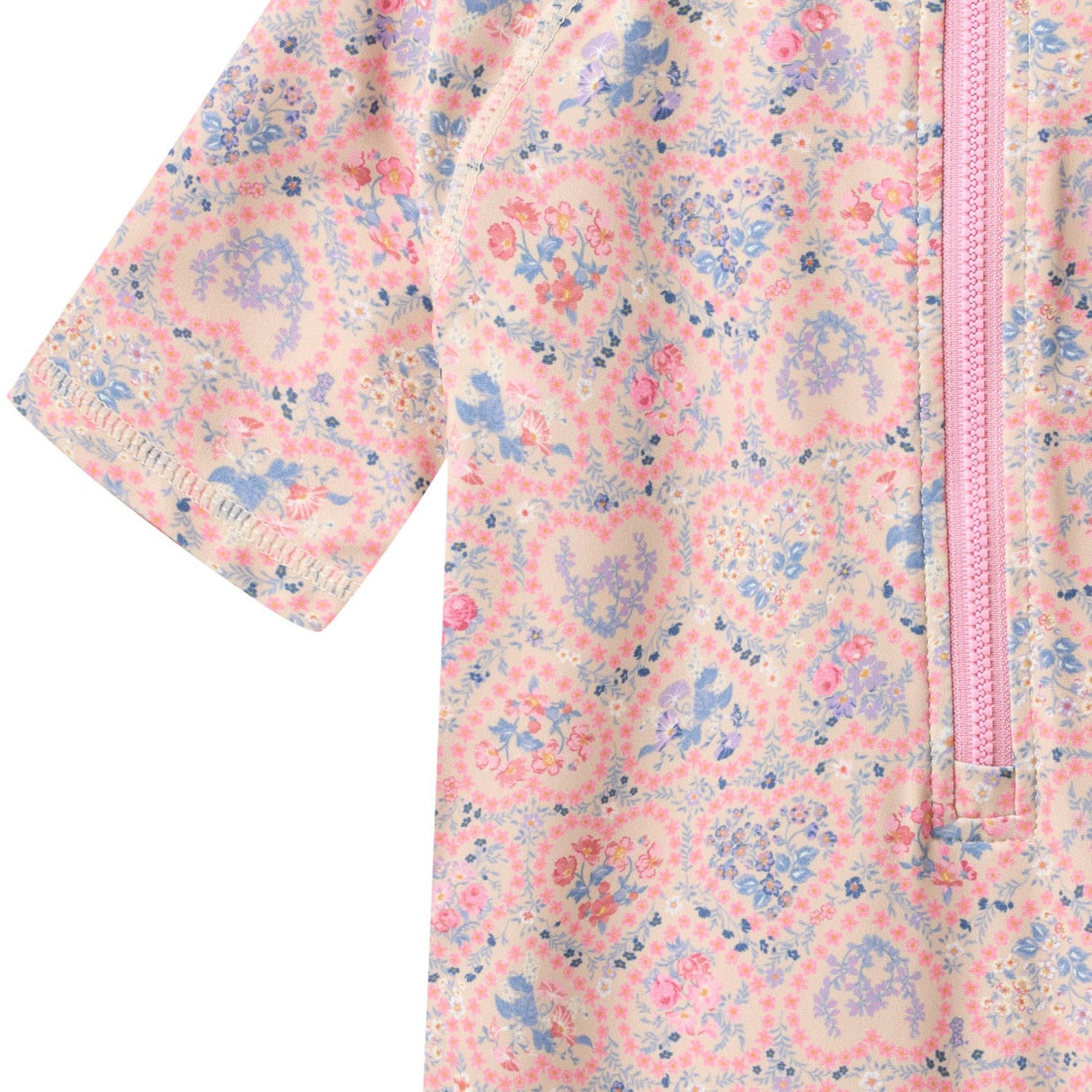 Wheat Pink Heart Flowers Swimsuit S/S Cas