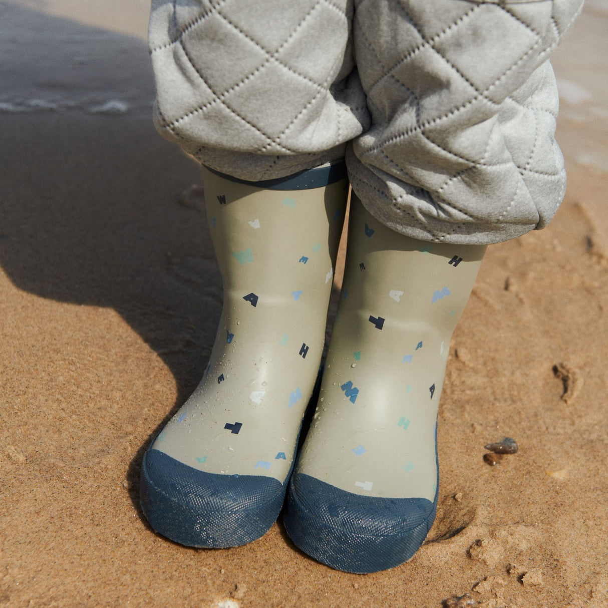 Wheat Light Flint Letters Rubber Boot Muddy