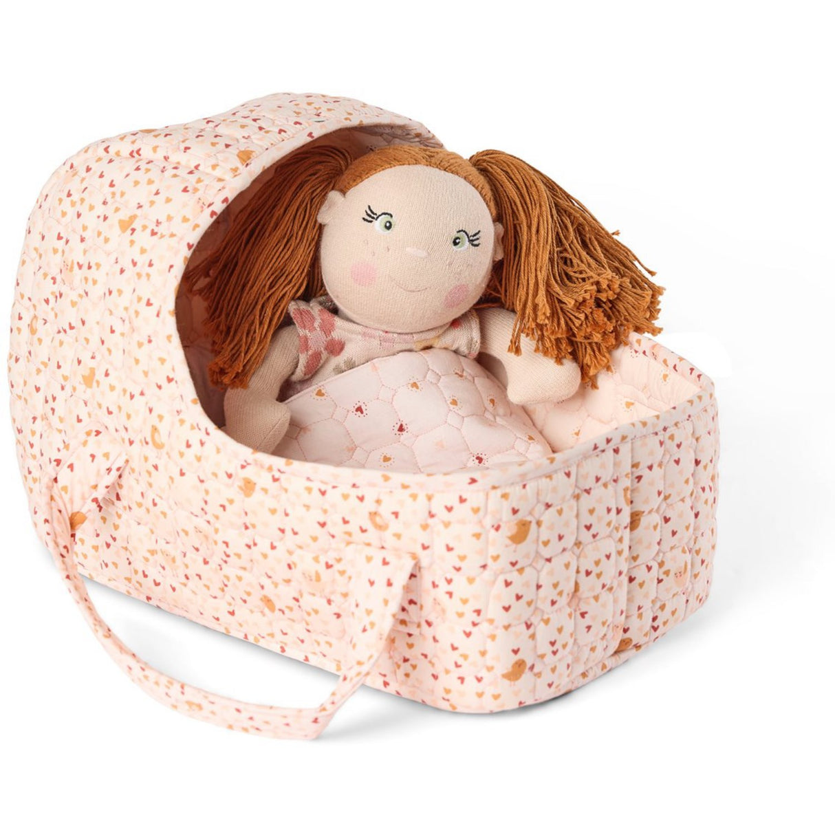 Smallstuff Soft Rose Hearts And Birds Doll Carrier, Pillow And Duvet