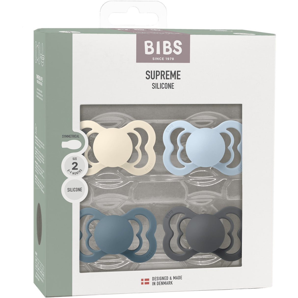 Bibs Ivory/Baby Blue/Petrol/Iron Pacifier Supreme 4-Pack Silicone