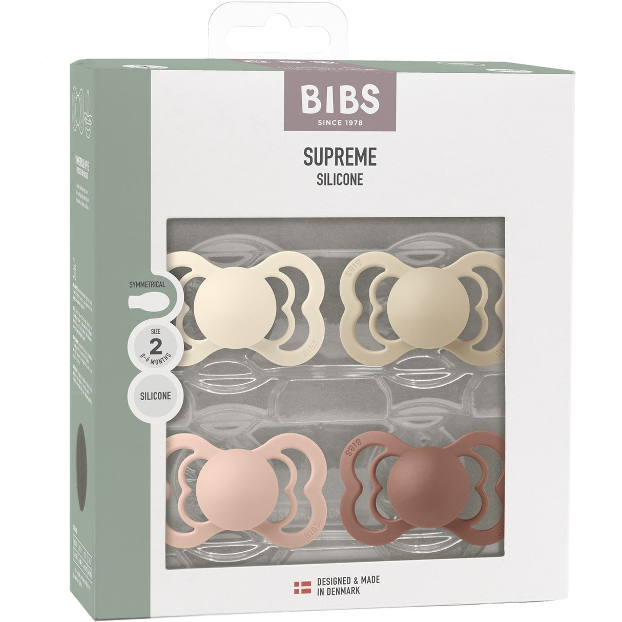 Bibs Ivory/Vanilla/Blush/Woodchuck Pacifier Supreme 4-Pack Silicone