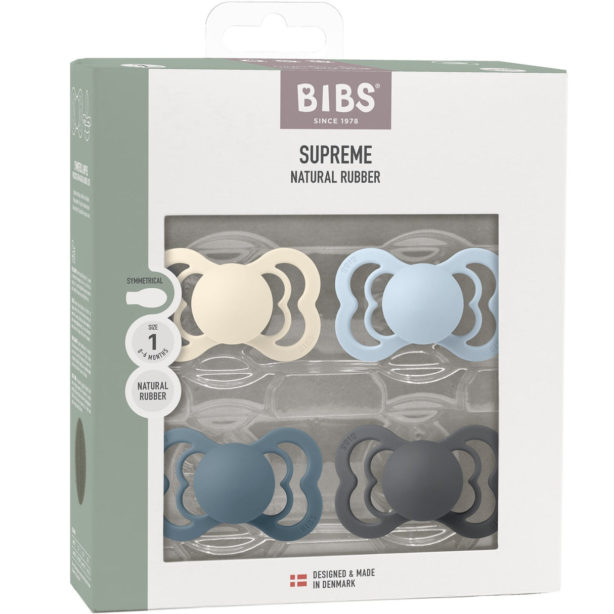 Bibs Ivory/Baby Blue/Petrol/Iron Pacifier Supreme 4-Pack Latex