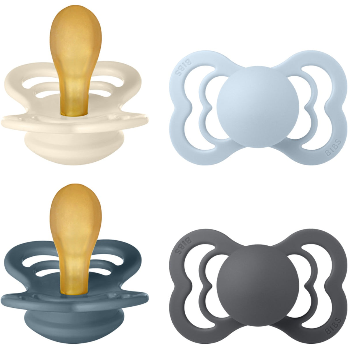 Bibs Ivory/Baby Blue/Petrol/Iron Pacifier Supreme 4-Pack Latex