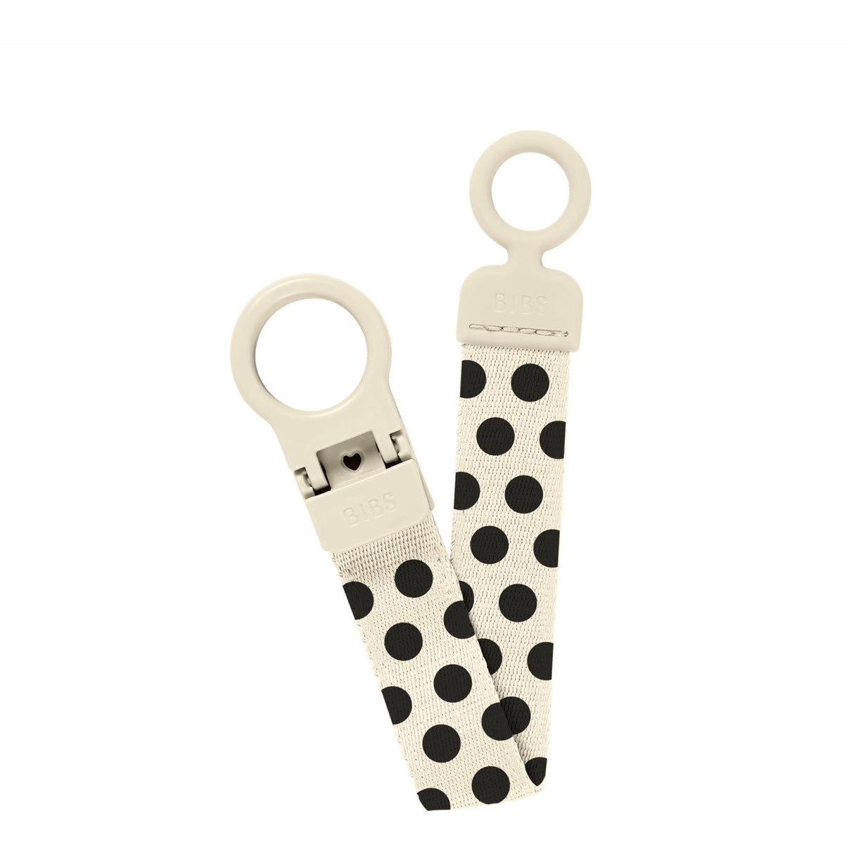 Bibs Ivory Black Studio Pacifier Clip Loop Polka Ivory Black