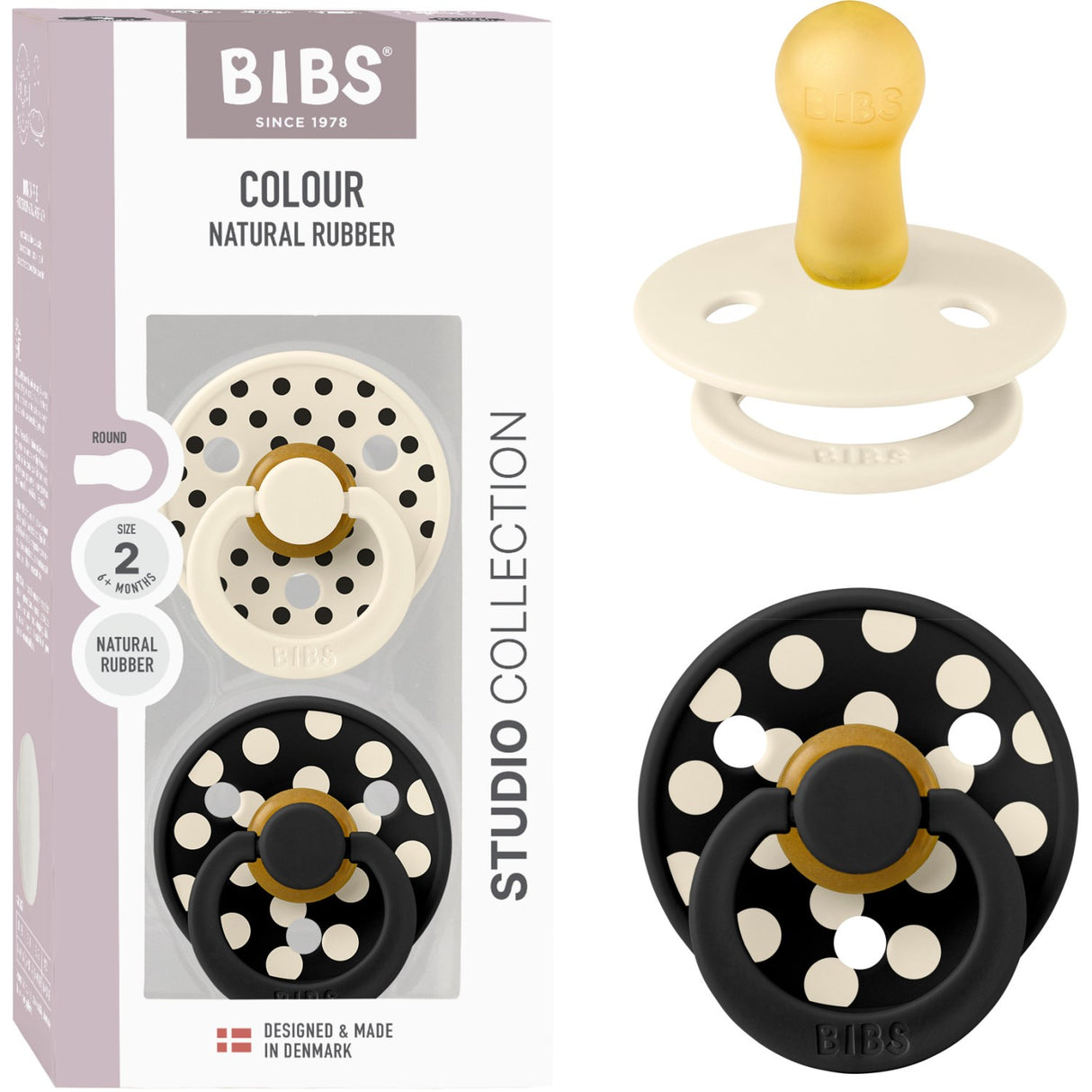 Bibs Ivory/Black Pacifier Studio Colour 2-Pack Polka Latex