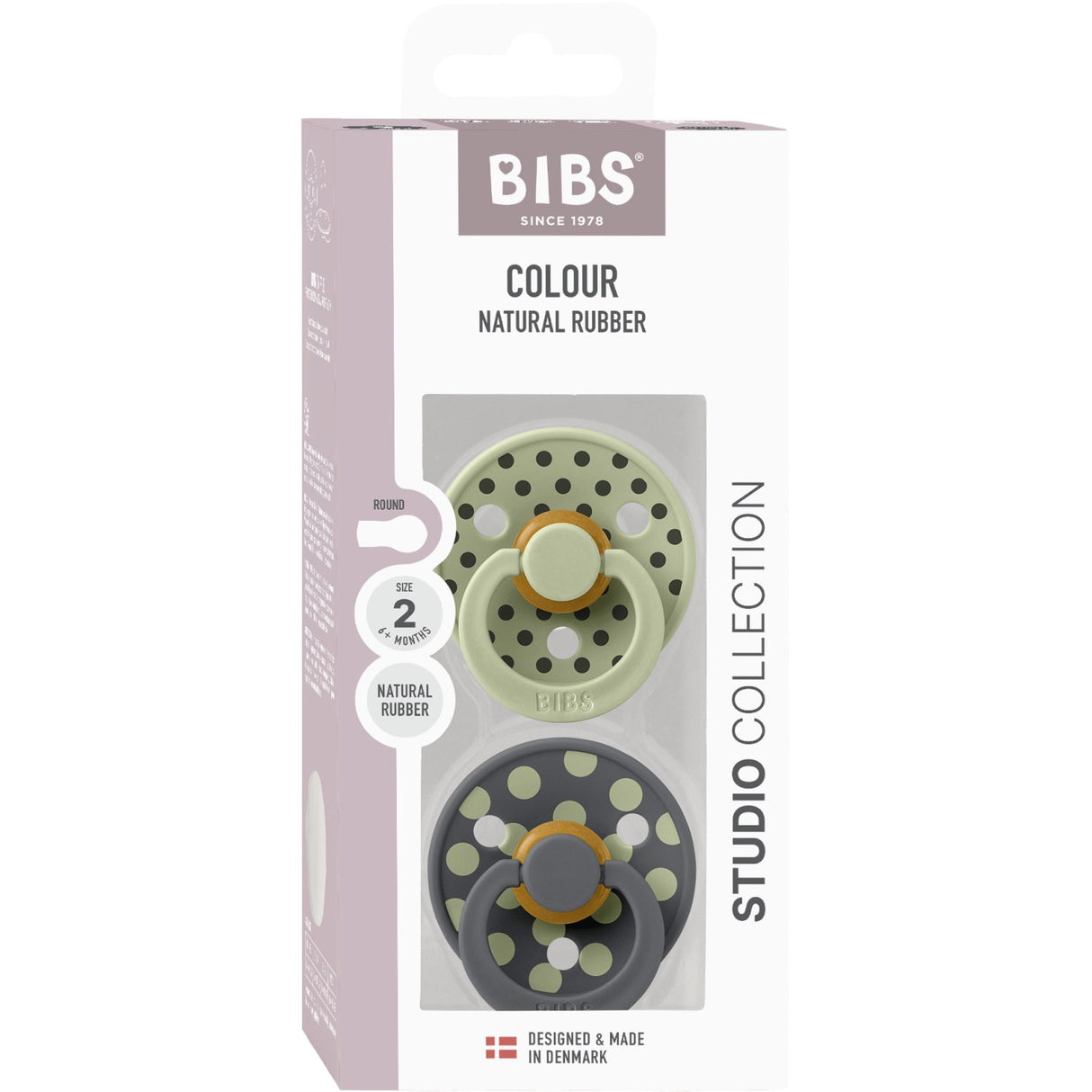 Bibs Sage/Iron Pacifier Studio Colour 2-Pack Polka Latex