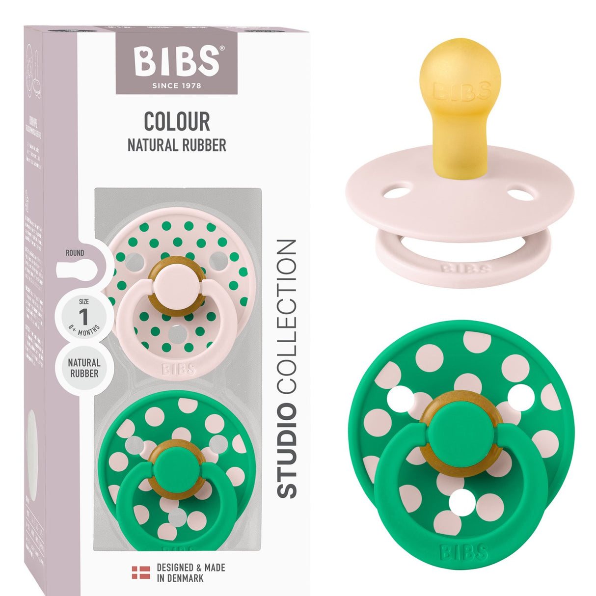 Bibs Petal/Cactus Pacifier Studio Colour 2-Pack Polka Latex