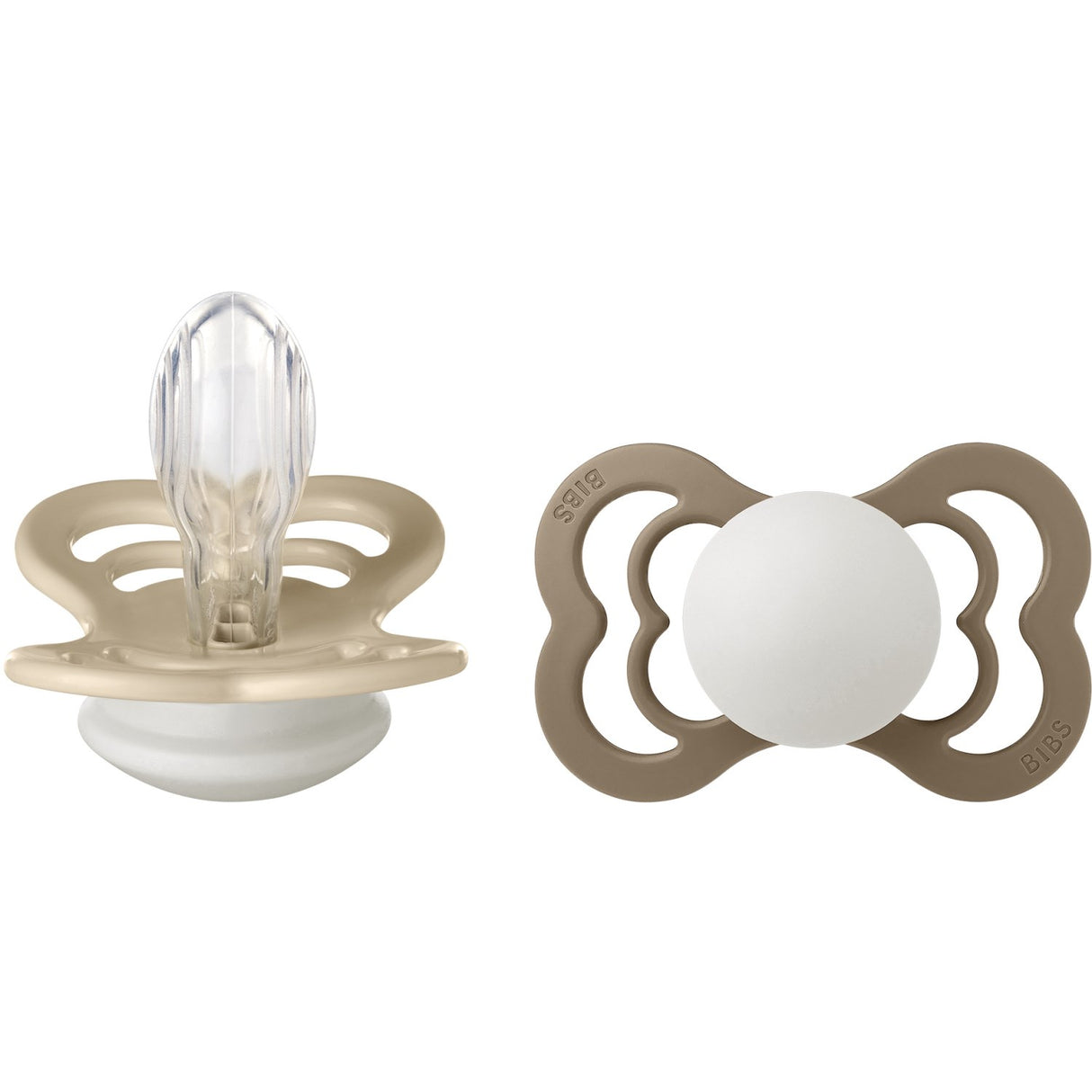 Bibs Vanilla Glow/Dark Oak Glow Pacifier Supreme 2-Pack Silicone
