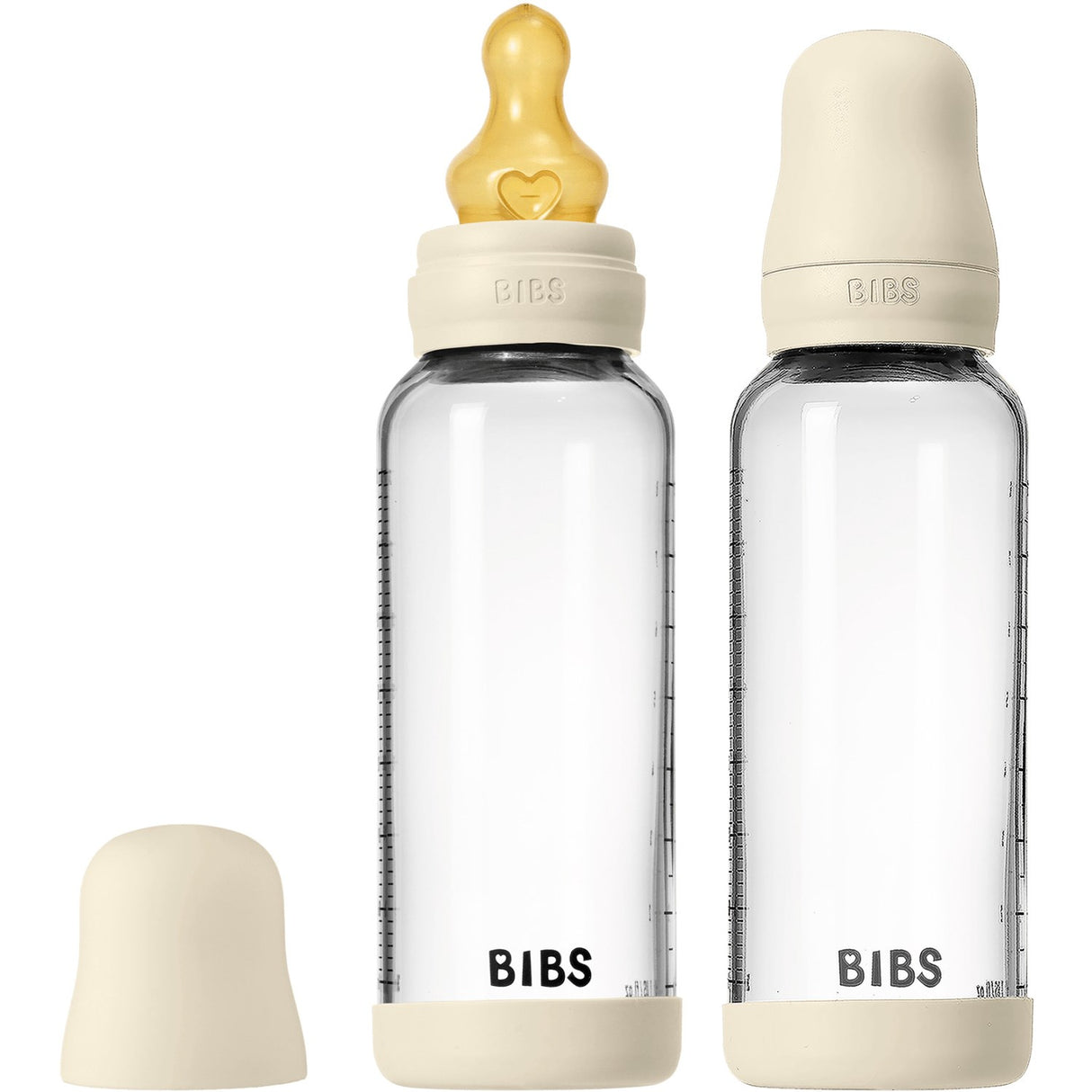 Bibs Ivory Glass Baby Bottle Round Latex 2-Pack 240 Ml Medium Flow