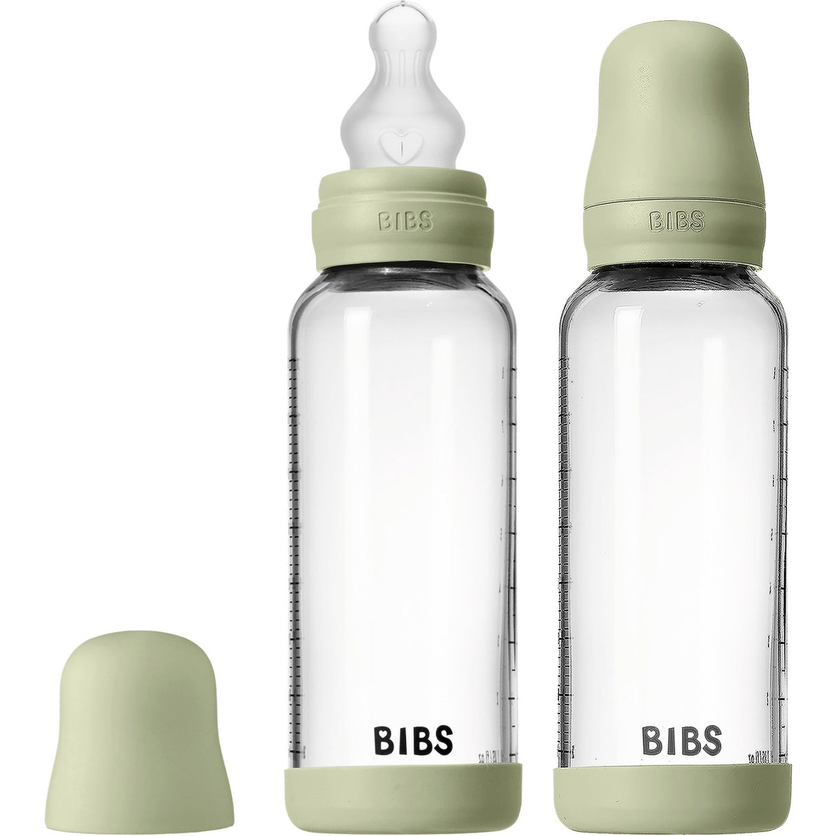 Bibs Sage Glass Baby Bottle Round Silicone 2-Pack 240 Ml Medium Flow