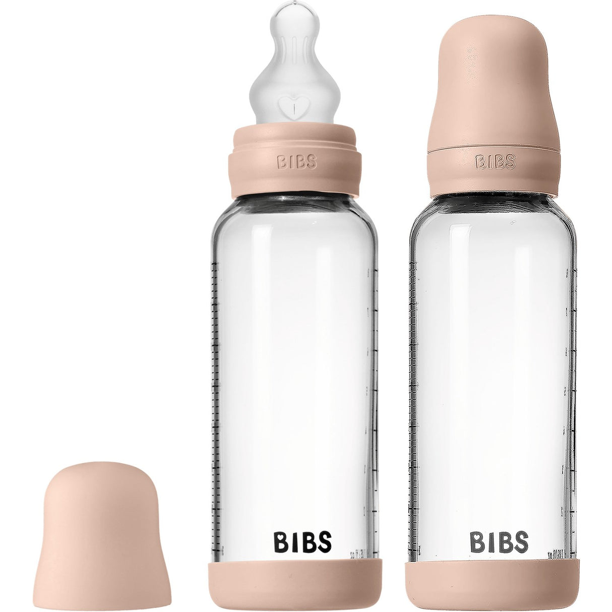 Bibs Blush Glass Baby Bottle Round Silicone 2-Pack 240 Ml Medium Flow