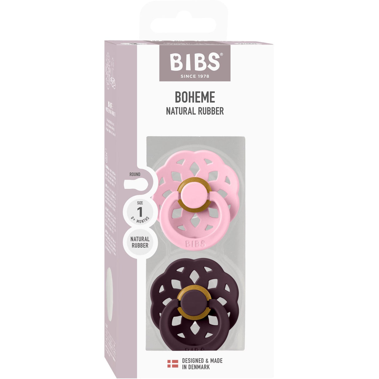 Bibs Pink/Plum Pacifier Boheme 2-Pack Latex