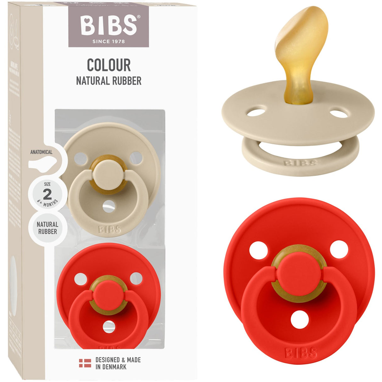 Bibs Vanilla/Candy Apple Pacifier Colour 2-Pack Anatomical Latex