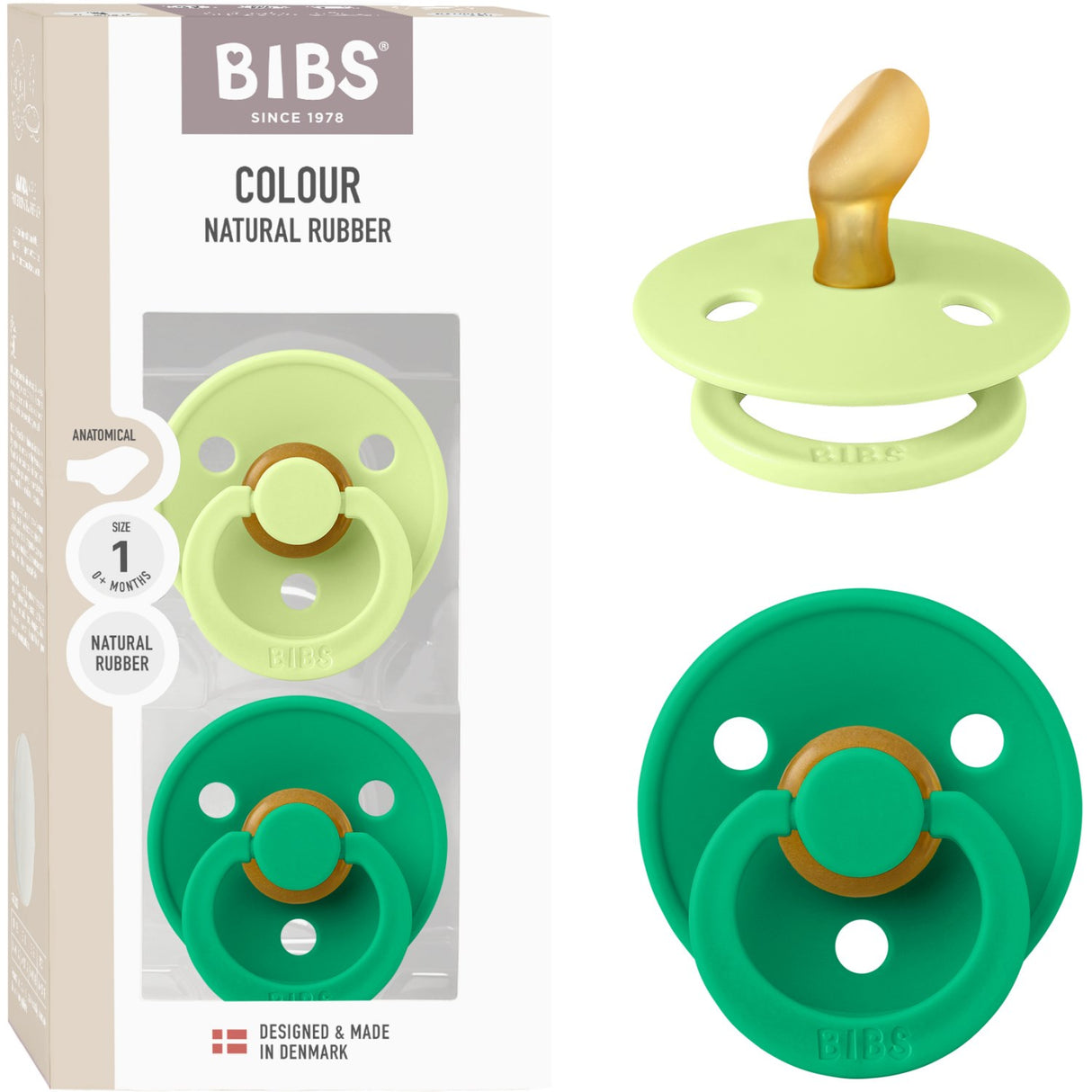 Bibs Matcha/Cactus Pacifier Colour 2-Pack Anatomical Latex