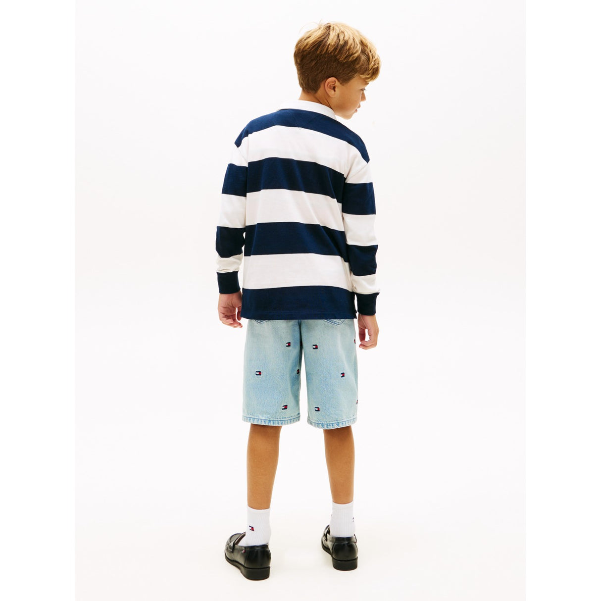 Tommy Hilfiger Dark Night Navy Stripe Th Script Graphic Rugby Polo Ls