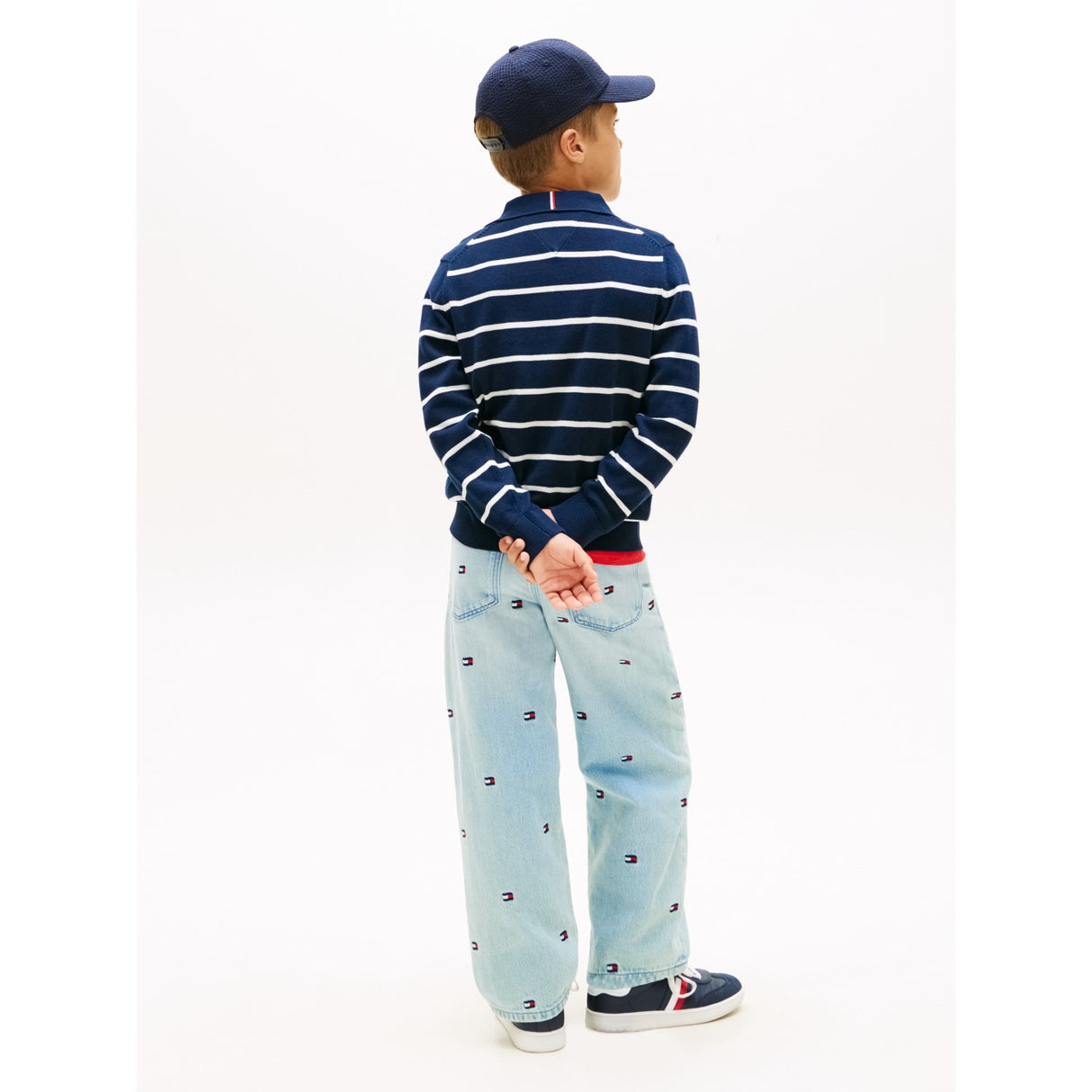 Tommy Hilfiger Dark Night Navy Stripe Polo Collar Sweater Ls