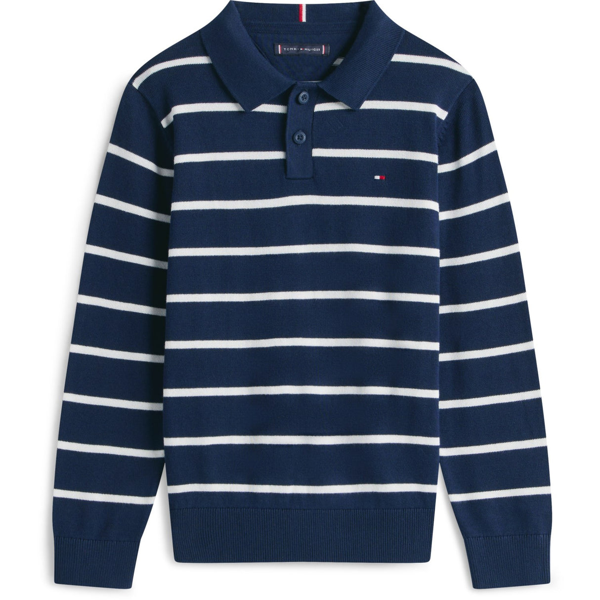 Tommy Hilfiger Dark Night Navy Stripe Polo Collar Sweater Ls