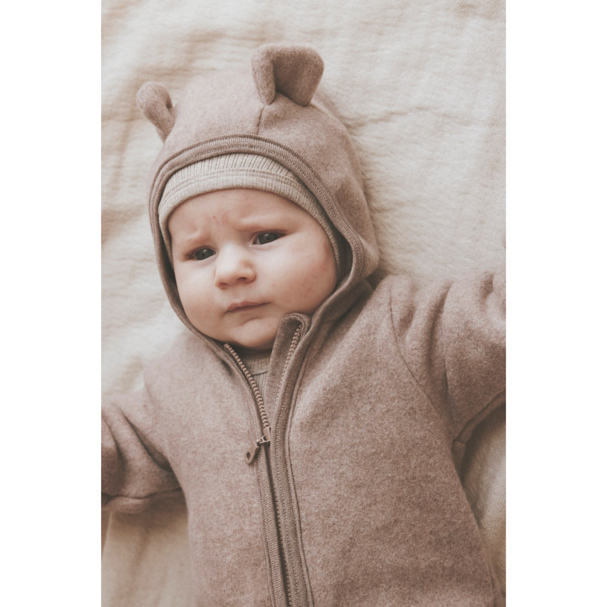 Huttelihut Savannah Melange Pram Suit Ears Cot. Fleece