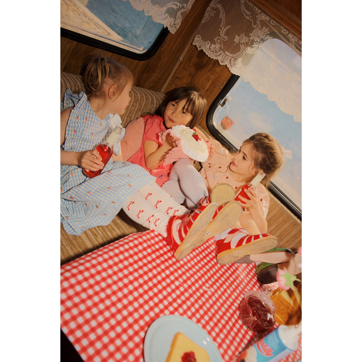 Flöss Berry/bow Gingham Dolly Bow Dress