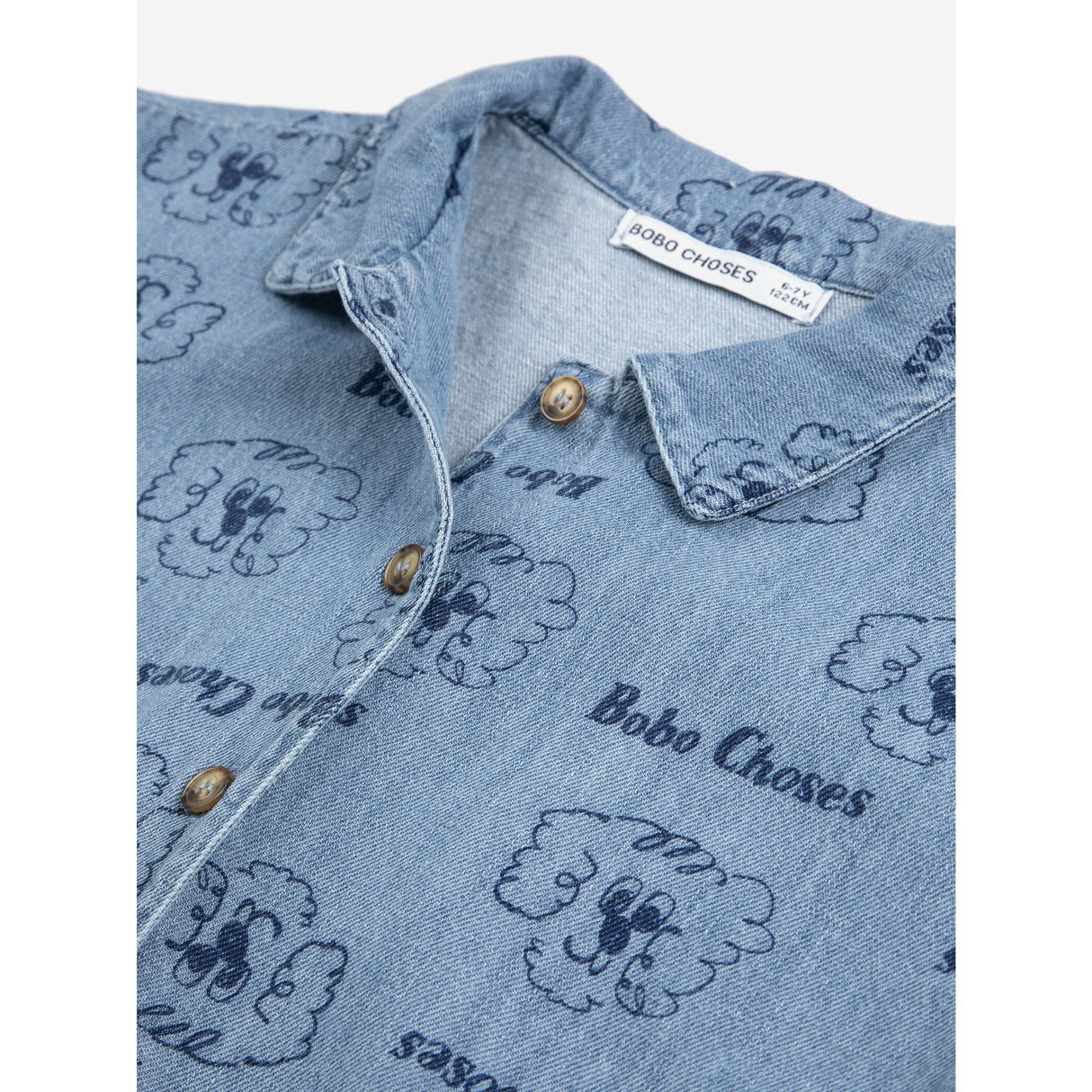 Bobo Choses Prussian Blue Pickle The Dog All Over Denim Shirt