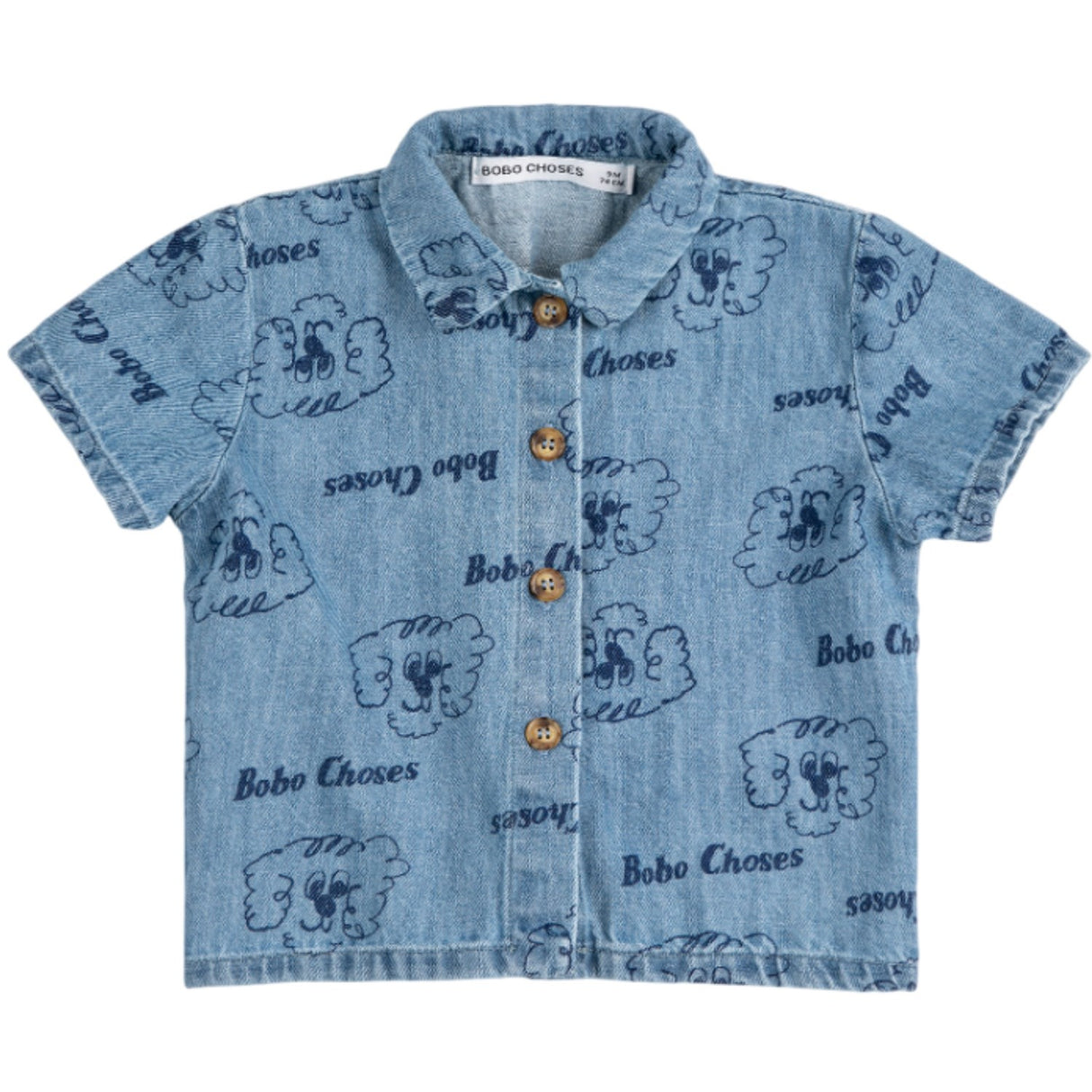 Bobo Choses Light Blue Pickles The Dog All Over Denim Shirt