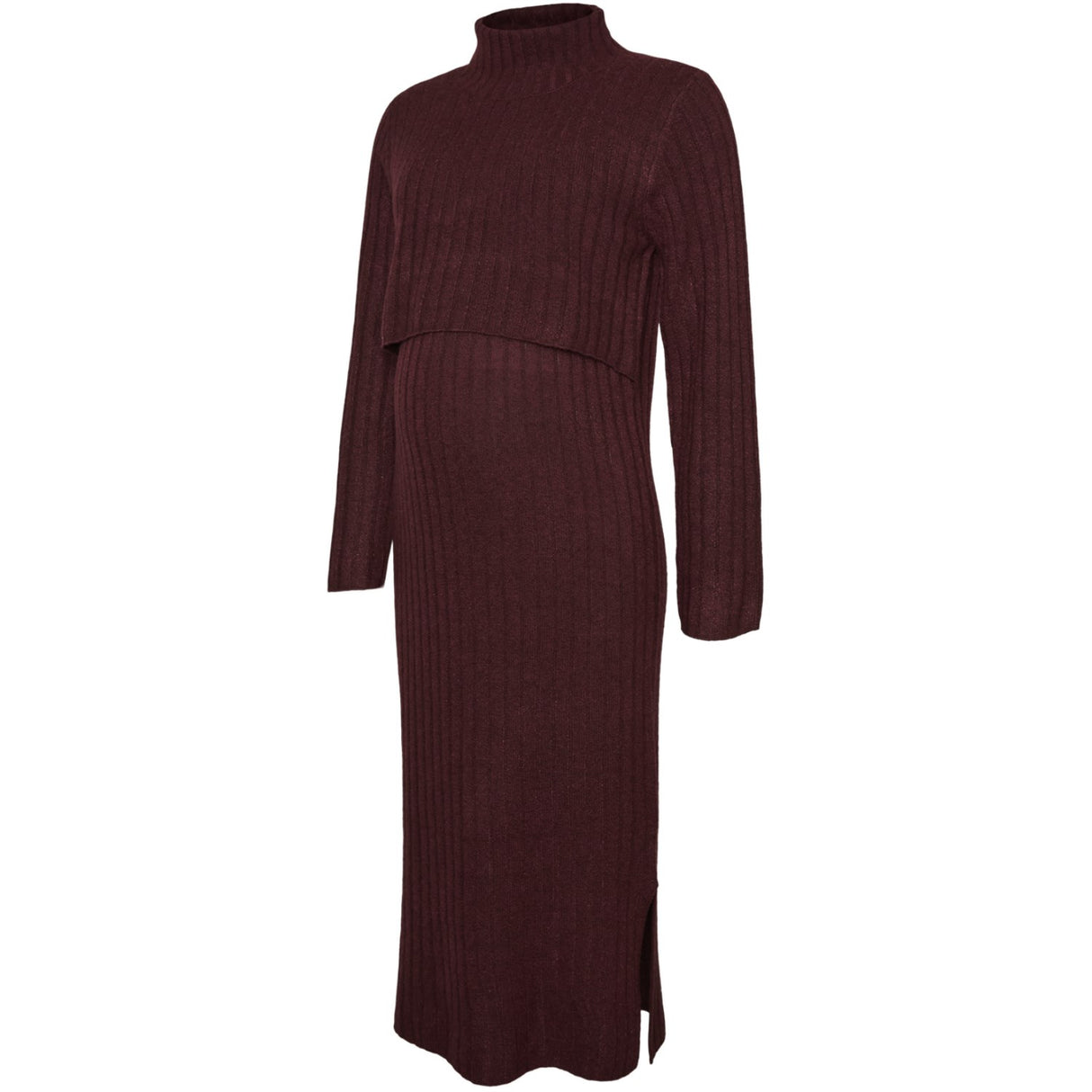Mama;licious Windsor Wine Melange Mlsuniva June Ls Knit Midi Dress 2F Noos