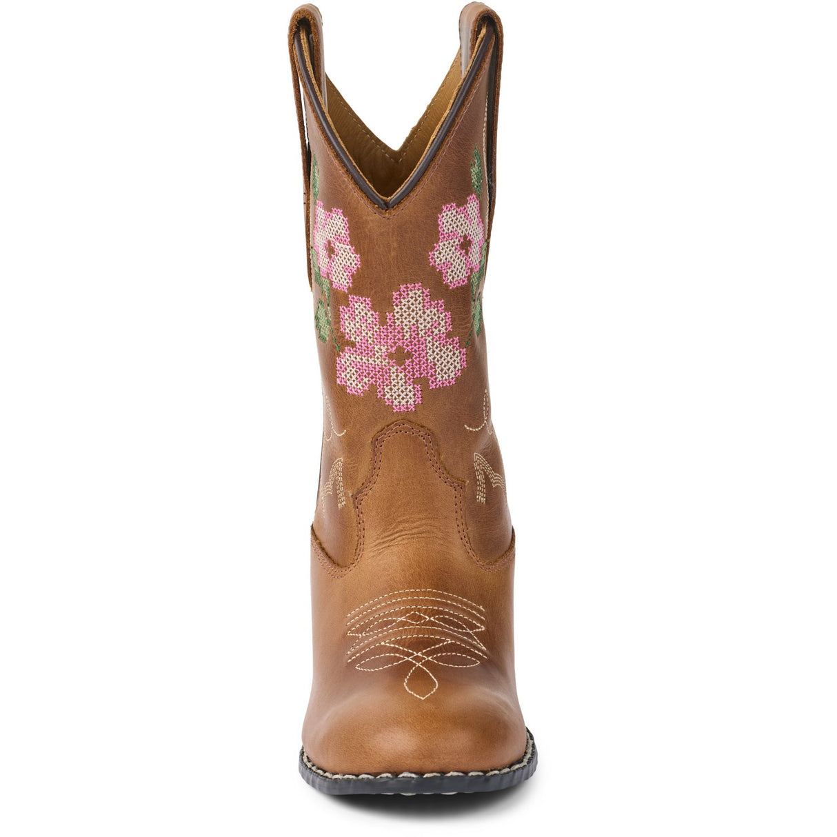 COPENHAGEN COLORS Cognac Leather Limited Cowboy Boot High - Brown Flower