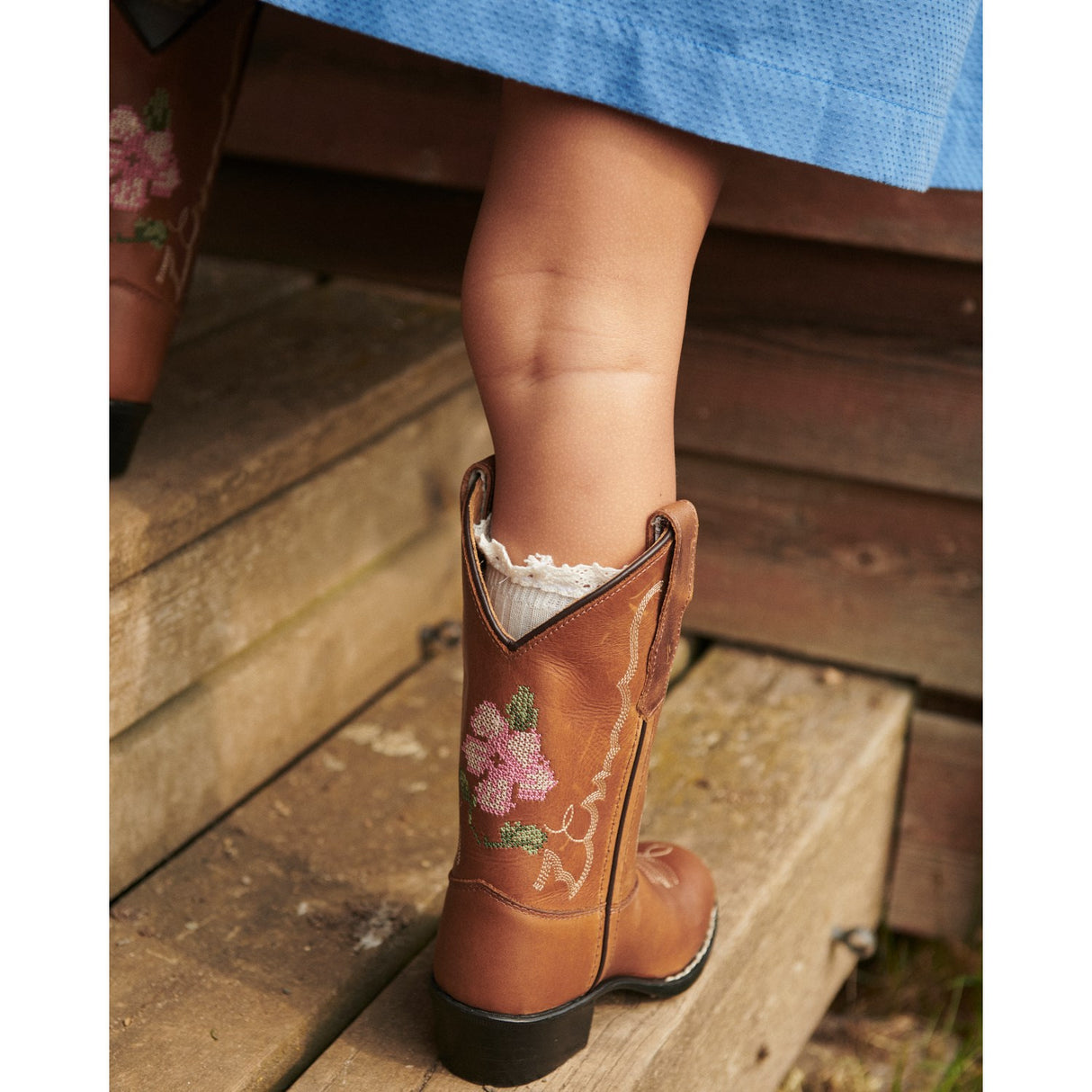 COPENHAGEN COLORS Cognac Leather Limited Cowboy Boot High - Brown Flower