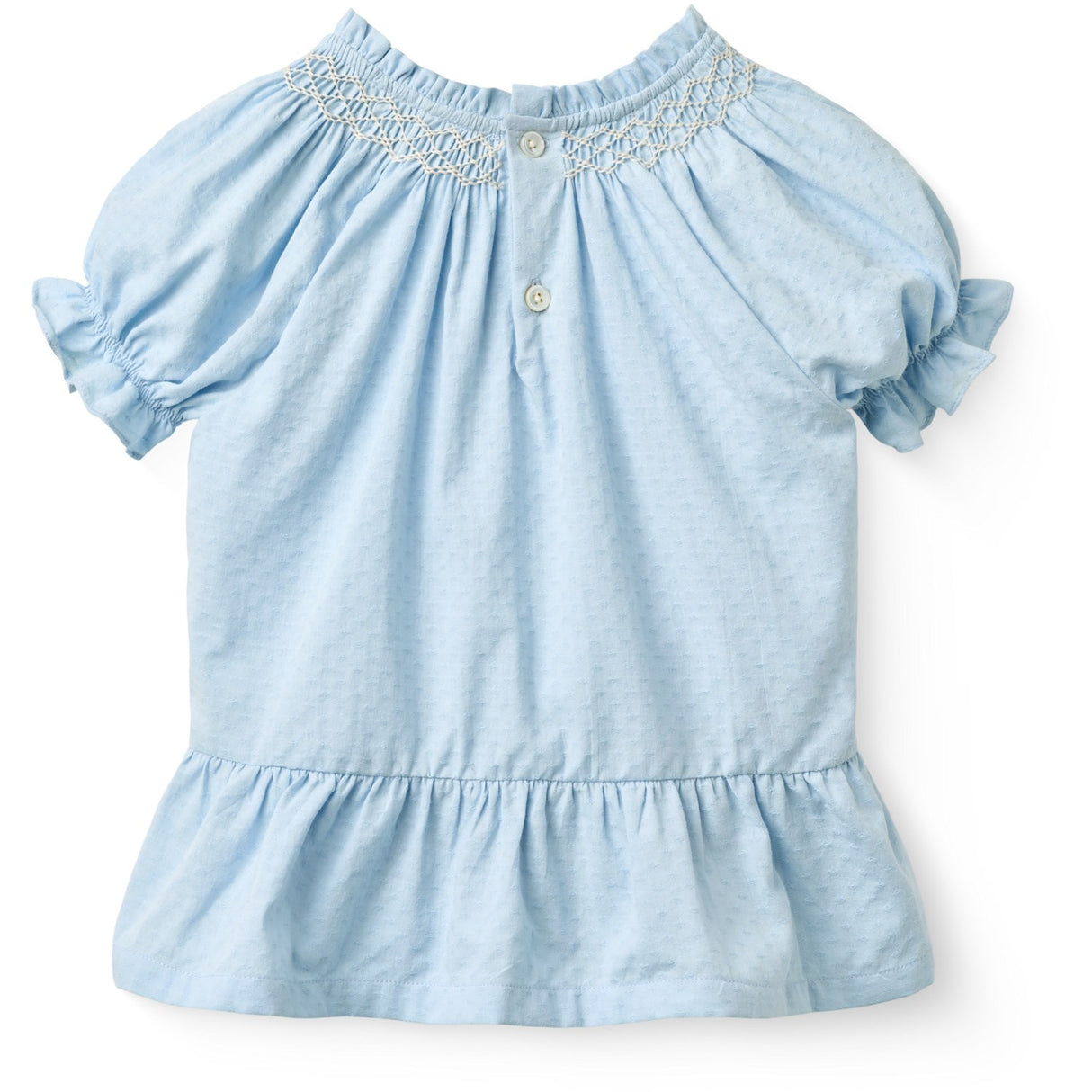 COPENHAGEN COLORS Lt. Blue Comb. Blouse W. Smock W. Emb.