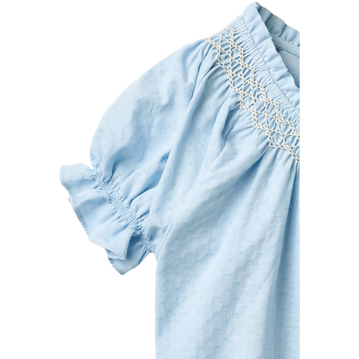 COPENHAGEN COLORS Lt. Blue Comb. Blouse W. Smock W. Emb.