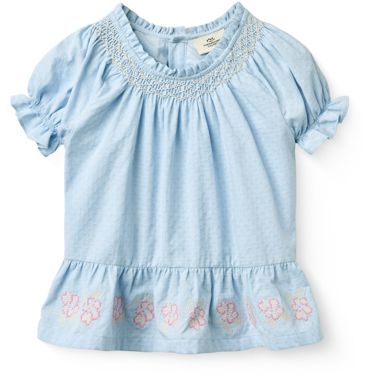 COPENHAGEN COLORS Lt. Blue Comb. Blouse W. Smock W. Emb.